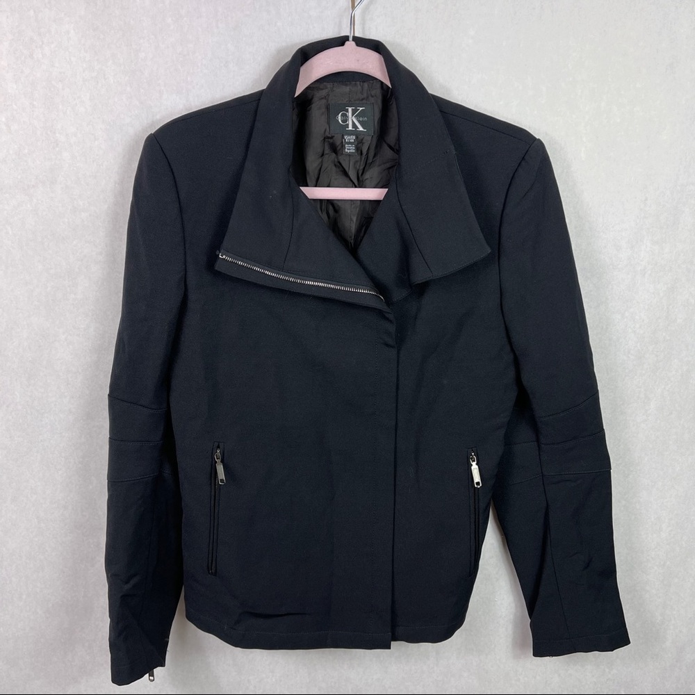 Vintage Calvin Klein Moto Jacket Black Zip Size 8